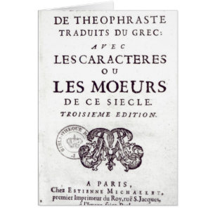 Cartão Titlepage 'Les Caracteres de Theophraste