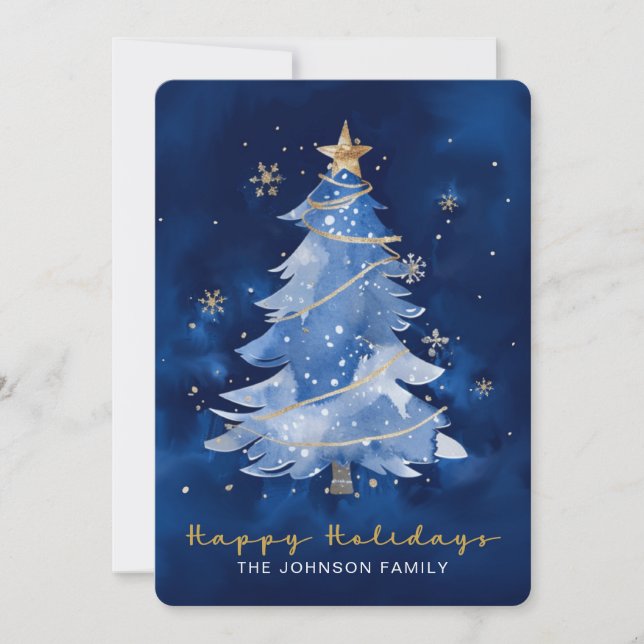 Cartão Título: Felizes Férias Elegantes Marinho Dourado N (Frente)