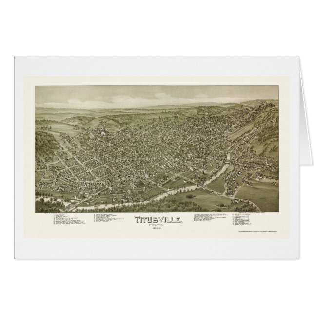 Cartão Titusville, mapa panorâmico do PA - 1895 (Frente Horizontal)