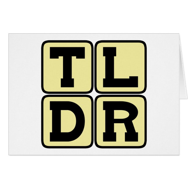 Cartão TLDR Muito Longo Não Li TL;DR Acrônimo de Internet (Frente Horizontal)