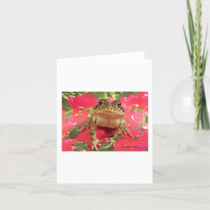 Cartão Toad frog standing up against bougainvillea back