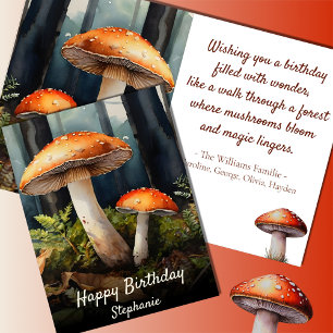 Cartão Toadstool vermelho-aquarela ・ Fall Forest Birday