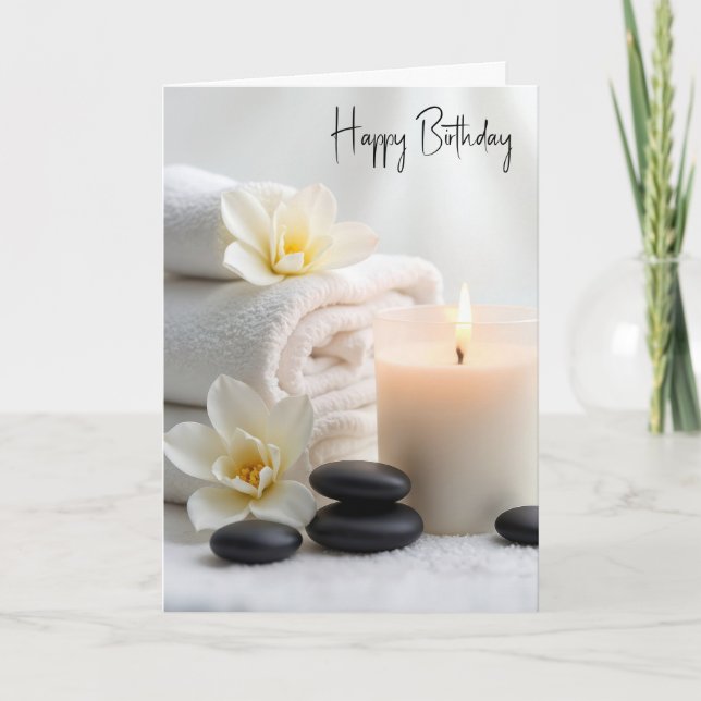 Cartão Toalhas de Spa de Aniversário Com Flores de Magnól (Frente)