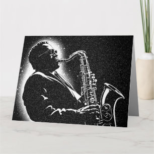 Cartão Toca Saxofone Estilo Gráfico BW anos 50