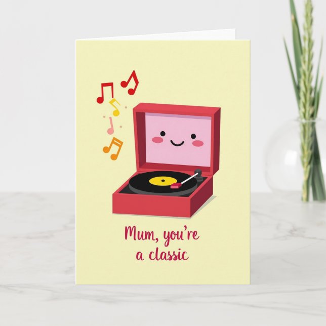 Cartão Tocador de Discos de Feliz Dia das Mães (Frente)