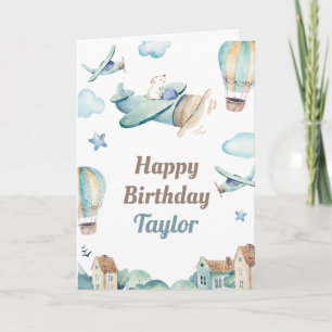 Cartão Toddler Boy Aviation Theme Happy Birthday and Name