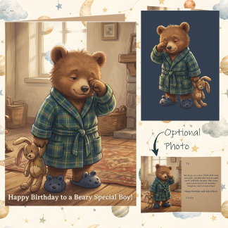 Cartão Toddler Teddy Ursinho Menino 1º Aniversário