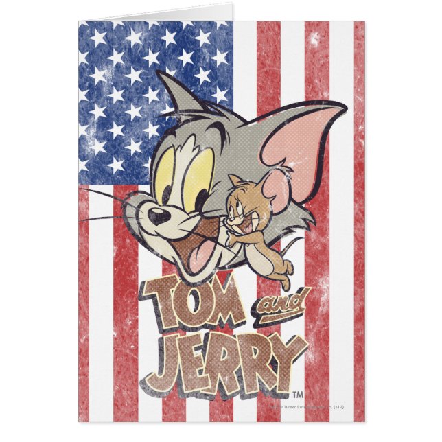 Cartão Tom & Jerry com bandeira dos EUA (Frente)
