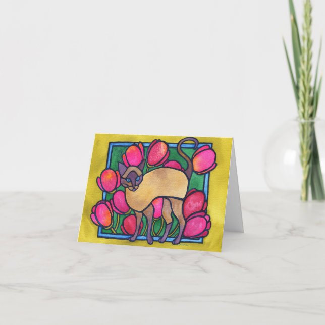 Cartão Tonkinese e tulipas (Frente)