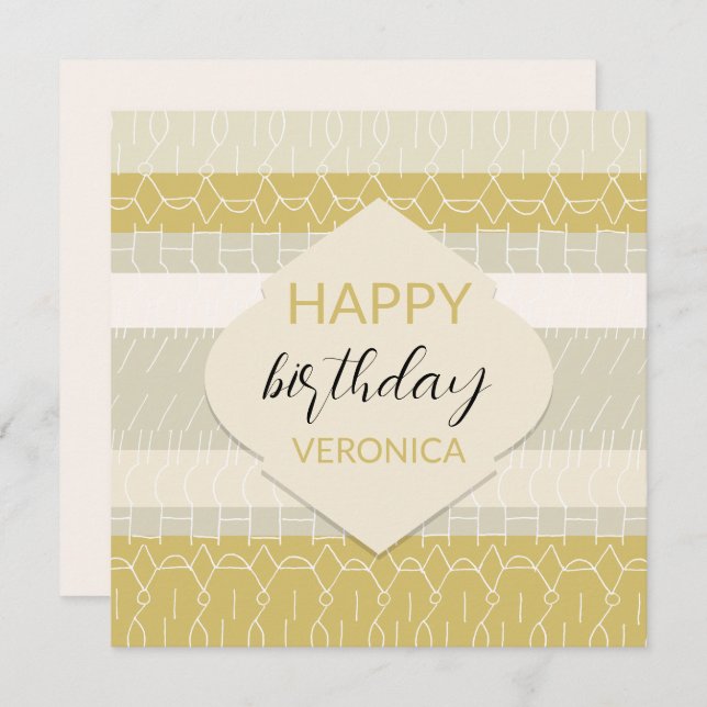 Cartão Tons Nativos De Lama De Mostarda Com Padrão Geomét (Frente/Verso)