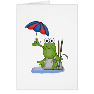 Cartão tonto sentado sob guarda-chuva