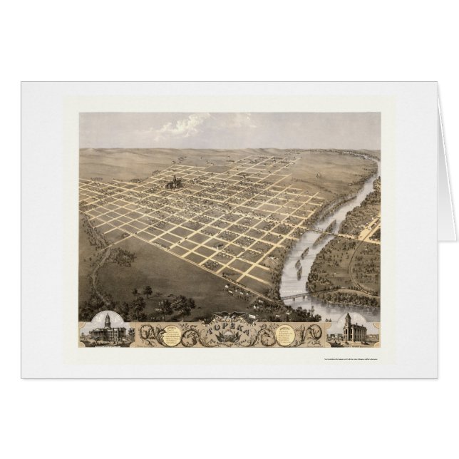 Cartão Topeka, mapa panorâmico de KS - 1869 (Frente Horizontal)