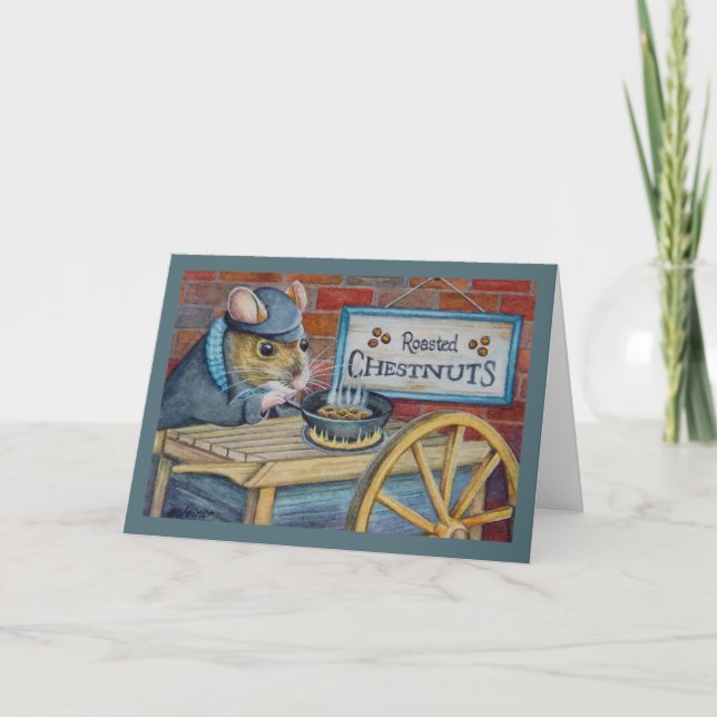 Cartão Tórax de Rato de Natal de Dickens Assando Castanha (Frente)