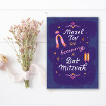 Cartão Tornando-se um Bat Mitzvah<br><div class="desc">Inscrição manual e ilustrações pintadas à mão de torá e talude</div>