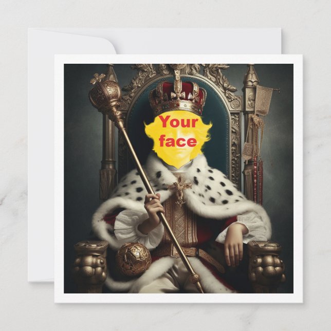 Cartão Torne meu filho real, garoto rei no trono (Frente)