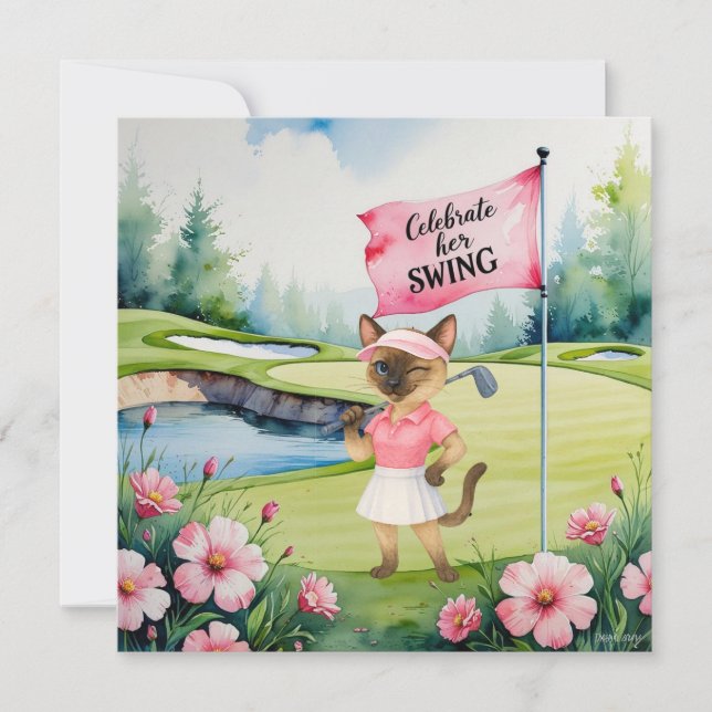 Cartão Torneio de Golfe para Golfe de Gato Siamês (Frente)