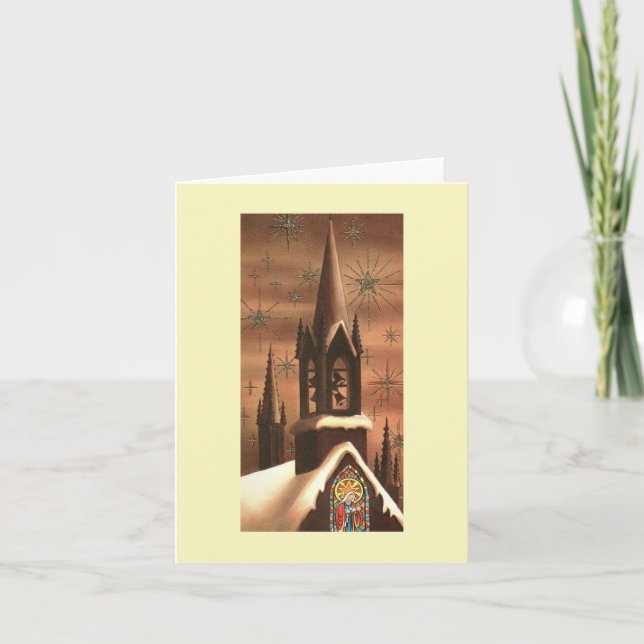 Cartão Torre da Igreja de Natal Vintage (Frente)