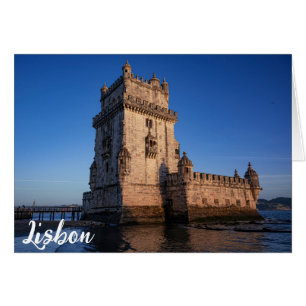 Cartão Torre de Belem ao pôr do sol em Lisboa, Portugal