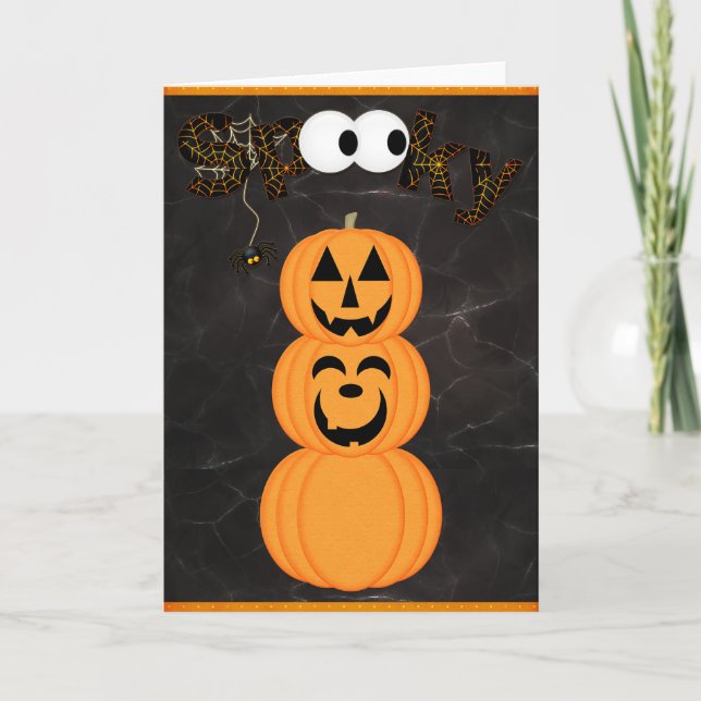 Cartão Torre de Jack-o-Lanterna Assustadora de Halloween (Frente)