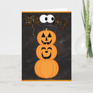 Cartão Torre de Jack-o-Lanterna Assustadora de Halloween