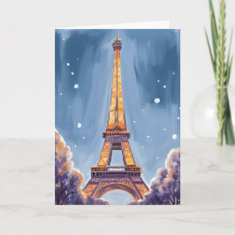 Cartão Torre Eiffel Alegre | Aquarela de Natal de Paris