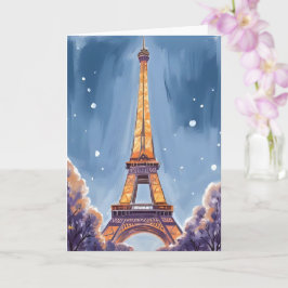 Cartão Torre Eiffel Alegre | Aquarela de Natal de Paris