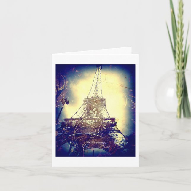 Cartão Torre Eiffel, azul de índigo, vazio (Frente)