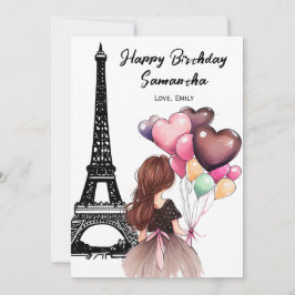 Cartão Torre Eiffel Chic, Balões do Coração, Aniversário