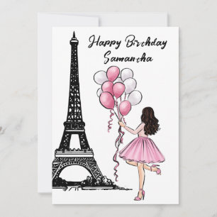 Cartão Torre Eiffel Chic, Balões Paris Aniversário