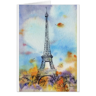 Cartão Torre Eiffel de Outono – Aquarela