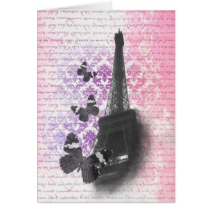 Cartão Torre Eiffel e borboletas