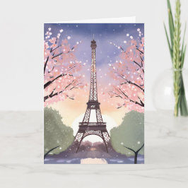 Cartão Torre Eiffel em Flor | Paris França Aquarela