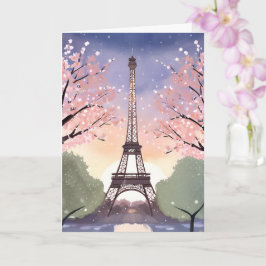 Cartão Torre Eiffel em Flor | Paris França Aquarela