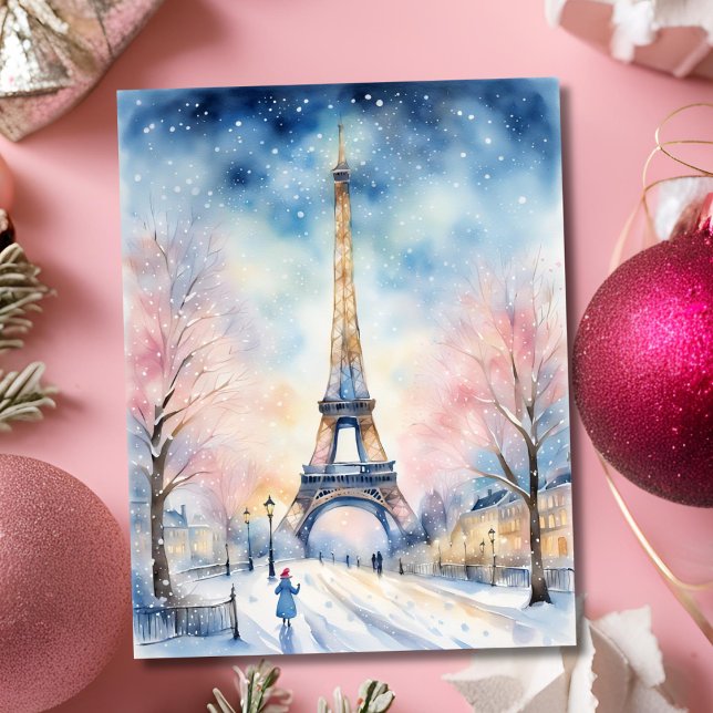 Cartão Torre Eiffel na Aquarela Natal (Criador carregado)