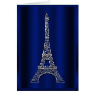 Cartão Torre Eiffel Paris Azul Real e Prata Obrigado