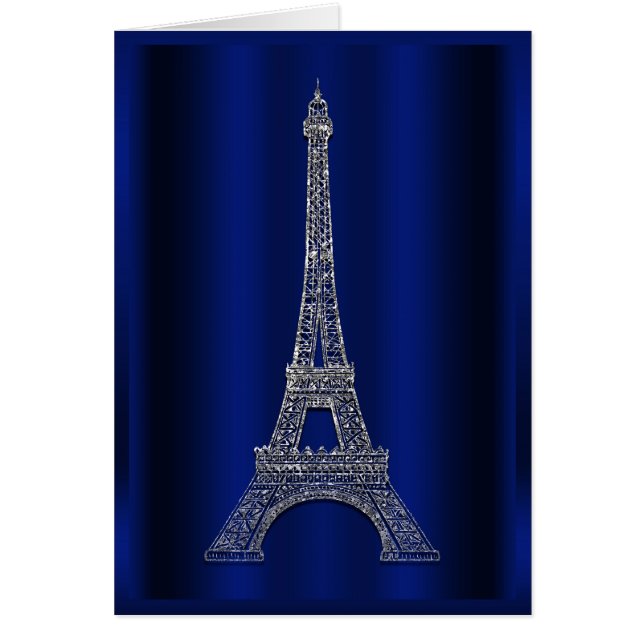 Cartão Torre Eiffel Paris Azul Real e Prata Obrigado (Frente)