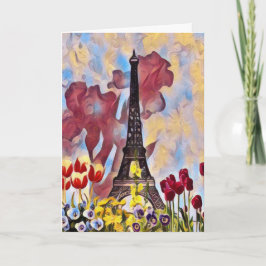 Cartão Torre Eiffel, Paris Iris, Tulipas Flores de Mola