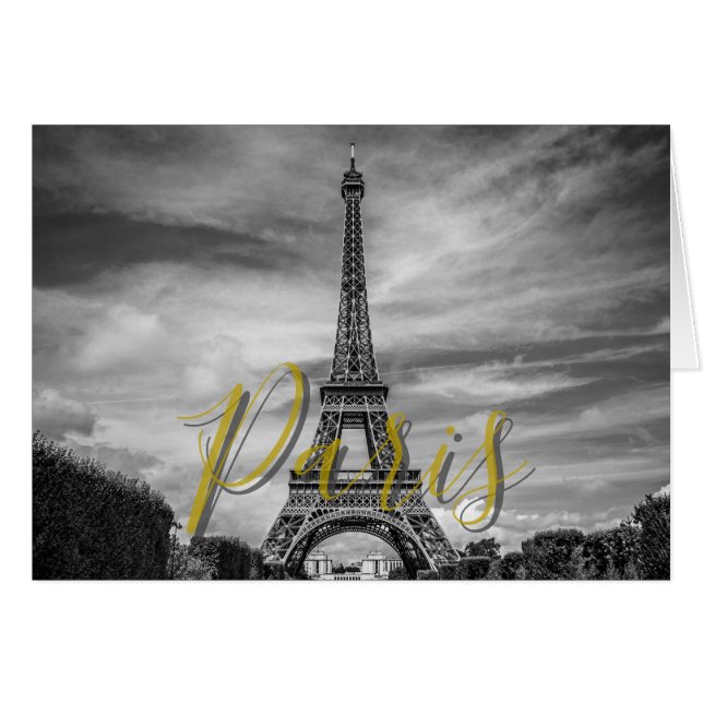 Cartão Torre Eiffel Preto e Branco Paris França (Frente Horizontal)