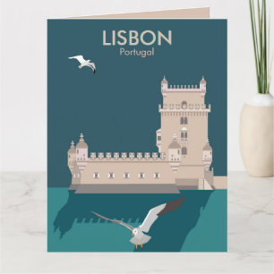 Cartão Torre Lisboa de Belem no estilo do poster vintage