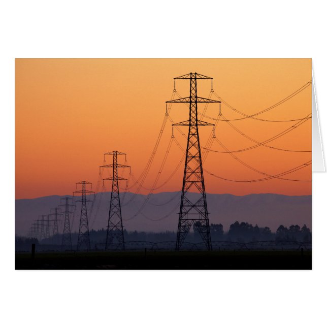 Cartão Torres de Energia ao Pôr do Sol (Frente Horizontal)