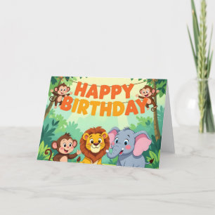 Cartão Torta de aniversário tema safari feliz