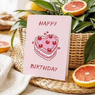 Cartão Torta doce rosa e vermelha - Bolo de coração fofo