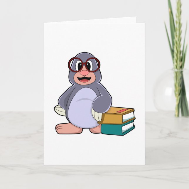 Cartão Toupeira de Óculos e Livros (Frente)