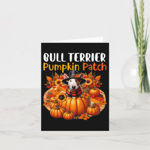 Cartão Touro Terrier Cute Patch Ação de Graças Pumpkins C