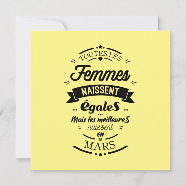 Cartão Toutes les femmes naissent égales - Mars (Frente)