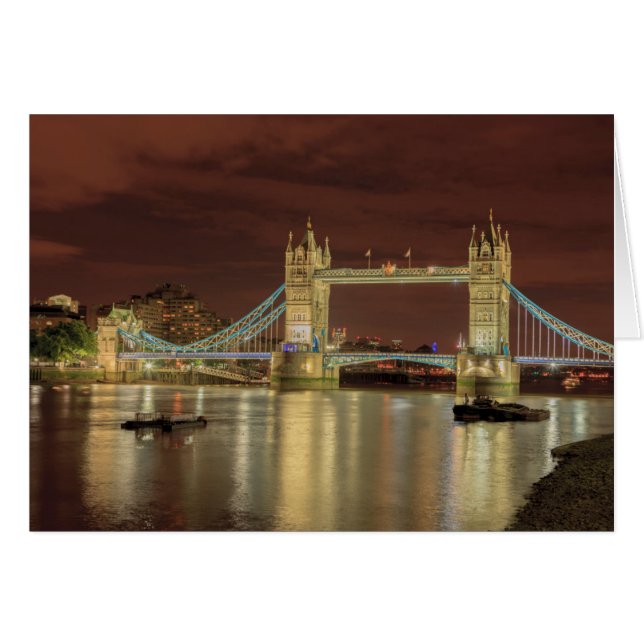 Cartão Tower Bridge à noite, Londres (Frente Horizontal)