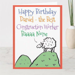 Cartão Trabalhador de Construção de Boi Design Happy Birt