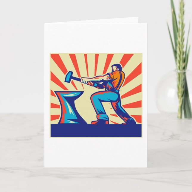 Cartão Trabalhador do ferreiro com o styl retro do (Frente)