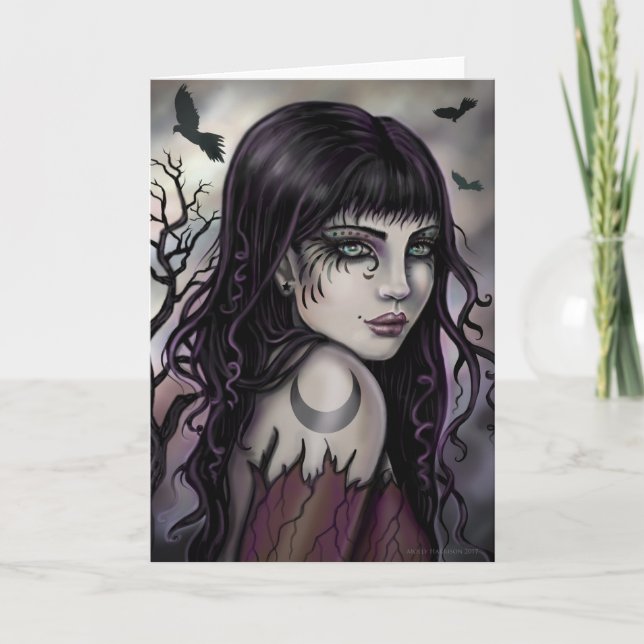 Cartão Trabalho de arte de Fantasia Crow Girl por Molly H (Frente)