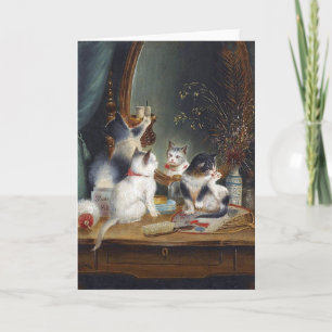 Cartão Trabalho de arte de Vintage - Gatinhos brincando e